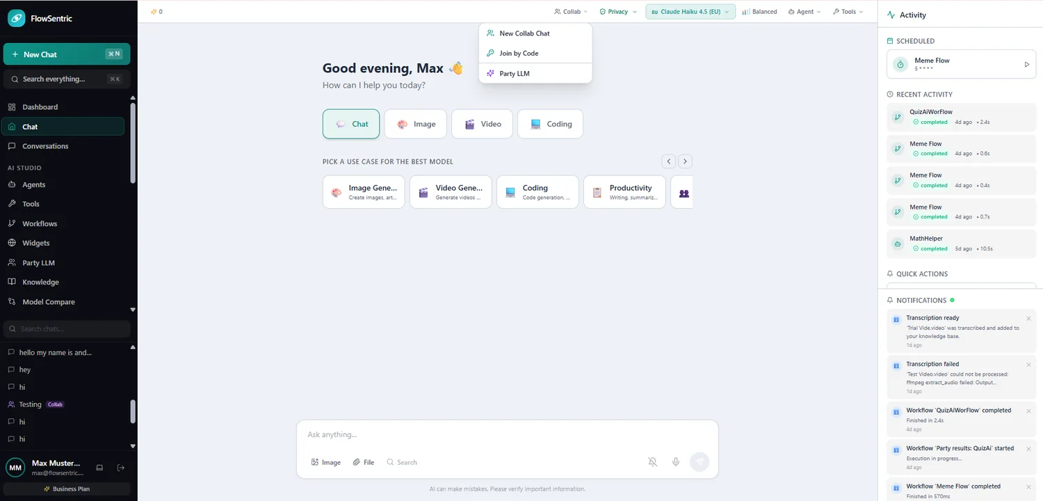 FlowSentric collaboration & shared workspaces