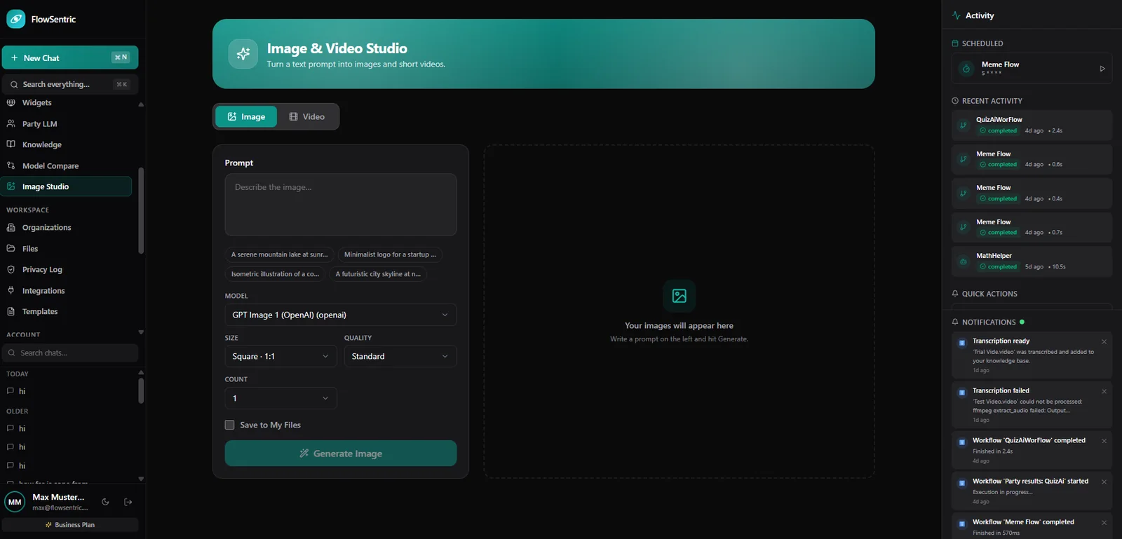 FlowSentric Image Studio — image & video generation