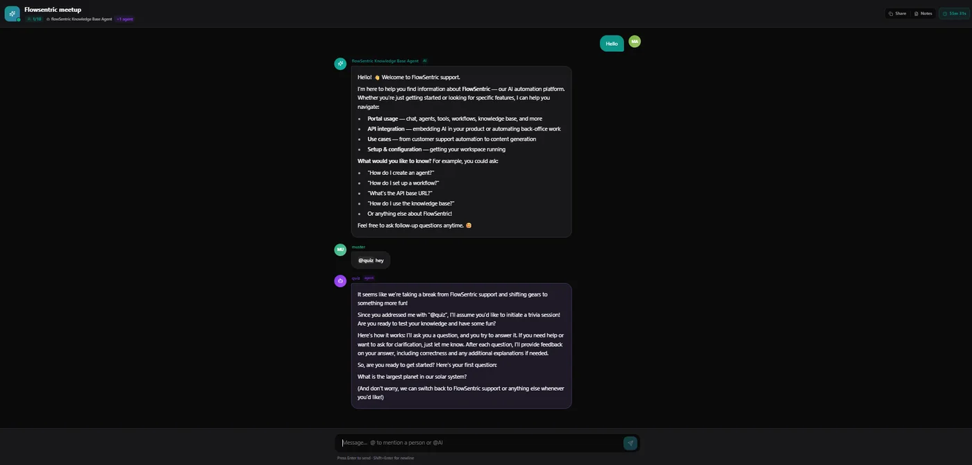 Multiple AI agents responding in one shared session