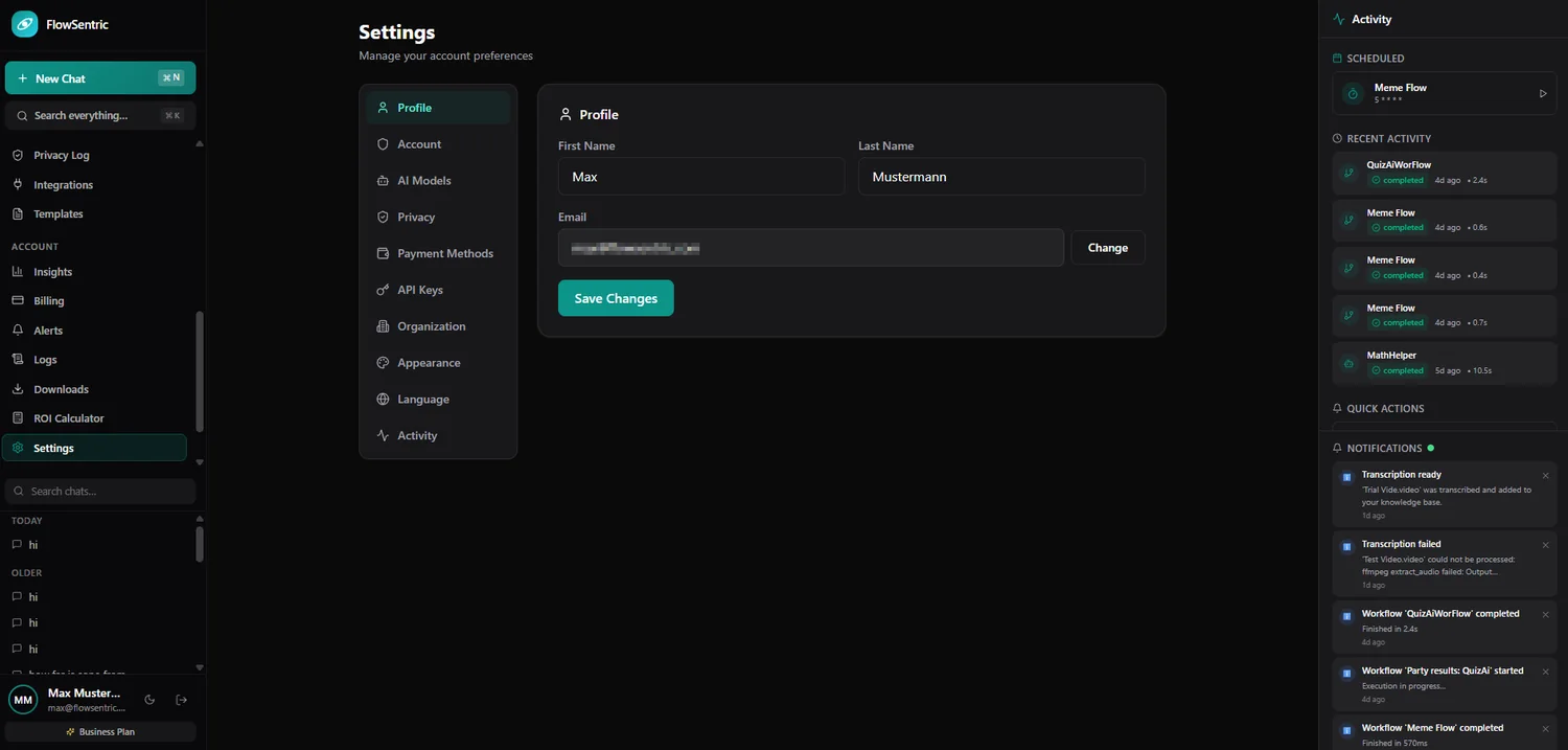 Settings and preferences in dark mode