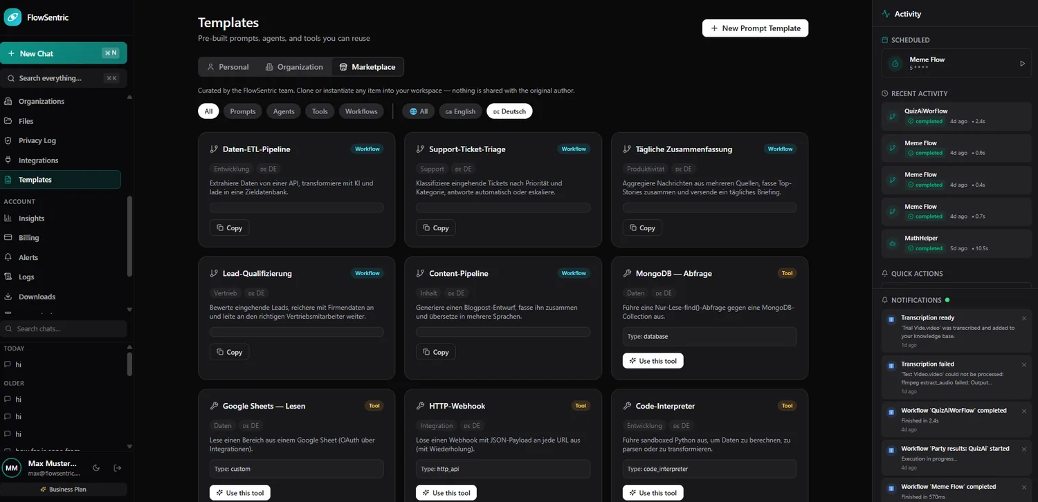Template gallery fully translated into German