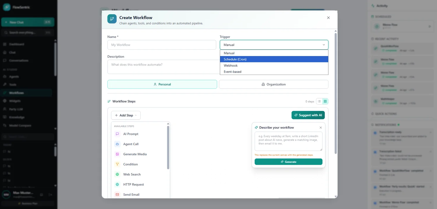 FlowSentric visual workflow builder